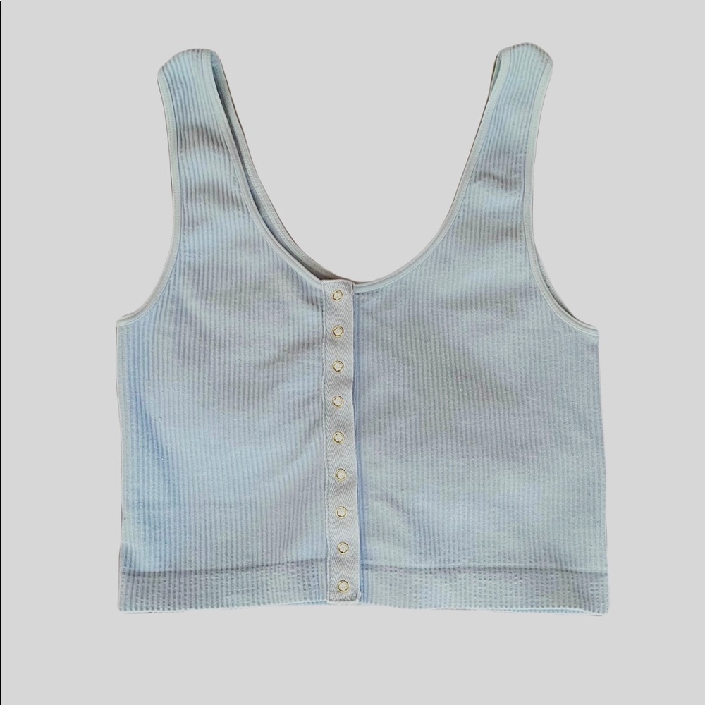 Blue button up crop top from Full Tilt